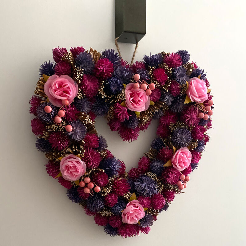 Floral and Twig Artificial Heart Valentine's Day Wreath - 13.5-Inch - Pink and Purple image number 6