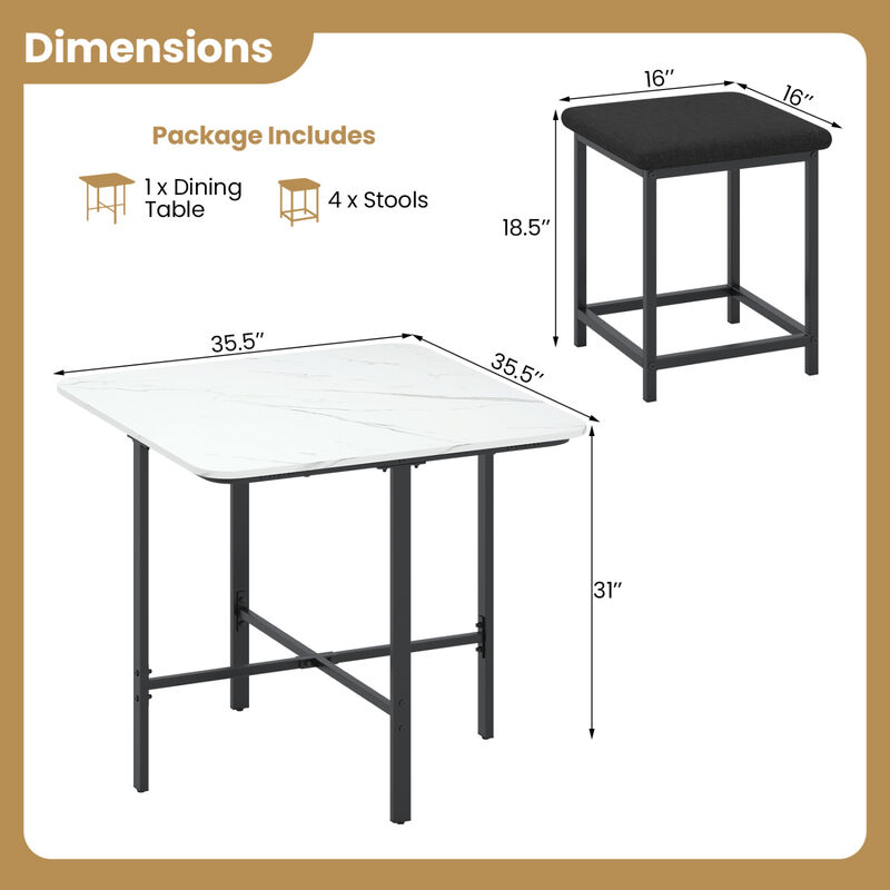 5 Piece Dining Table Set with 4 Cushioned Stools and Durable Metal Frame for Small Spaces image number 2