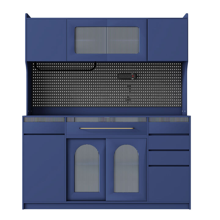 Merax Buffet with Hutch, 6 Drawers & 5 Cabinets &ndash; Adjustable Shelves, Glass Doors, Power Outlet