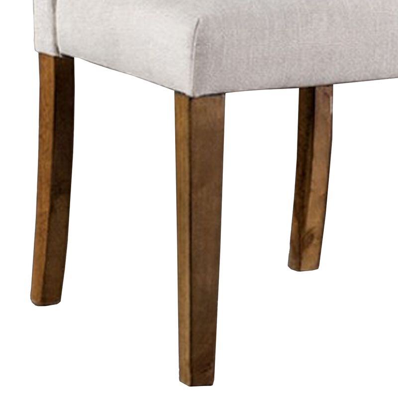 Jule Side Chairs Set of 2, Brown Solid Wood, Soft White Fabric Upholstery - Benzara