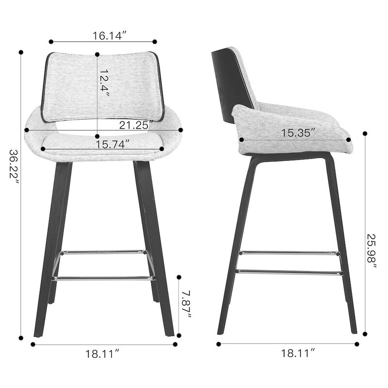 Glamour Home Bea White Two-Toned Linen Fabric Counter Stool with Black Wood Legs