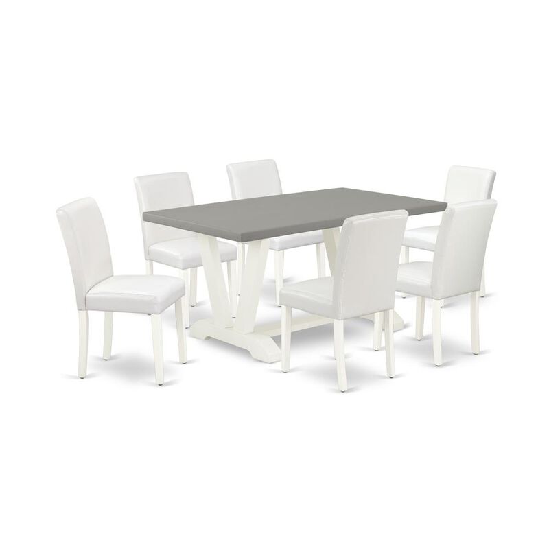 East West Furniture V096AB264-7 7-Piece Modern Rectangular Dining Room Table Set an Excellent Cement Color Modern Dining Table Top and 6 Attractive Pu Leather Parson Chairs with Stylish Chair Back, Li