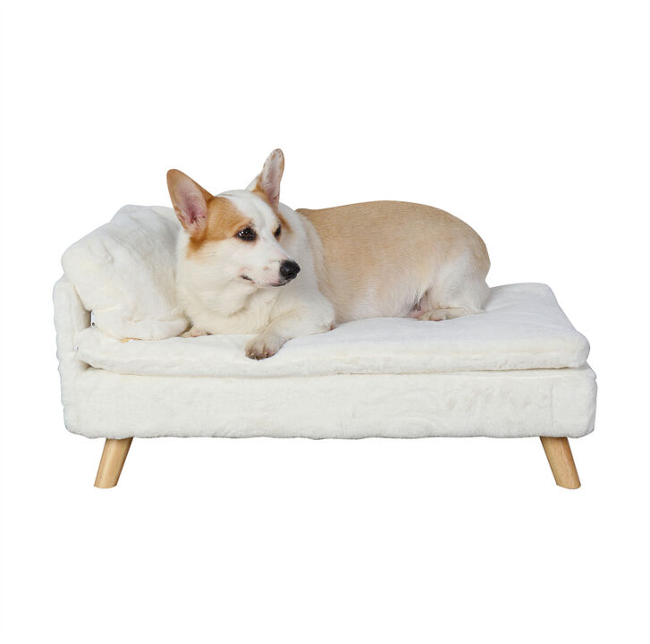Pet Sofa Couch Bed Dog Cat Wooden Plush Soft Cushion Puppy Kitten Lounge 70/80cm