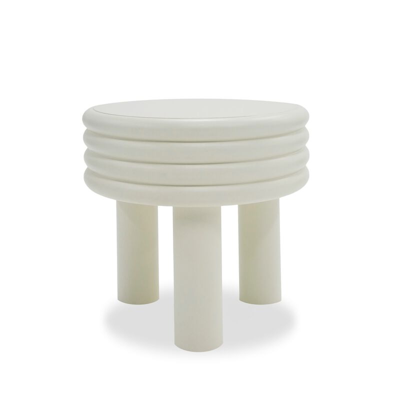 Cid Finley 20 Inch Side End Table, Round Tiered Design, White Gloss Wood