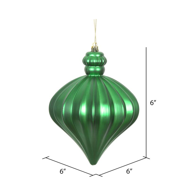 Vickerman 6" Green Matte Onion Drop Christmas Ornament, Set of 4 image number 1