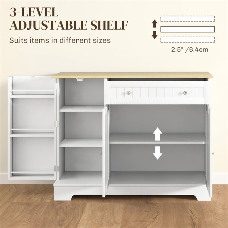 Wooden Kitchen Storage Cabinet with Countertop and Closed Compartments