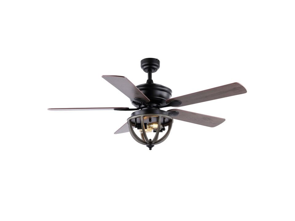 Jasper 52" 2-Light Farmhouse Industrial Iron Dome Shade LED Ceiling Fan With Remote, Black