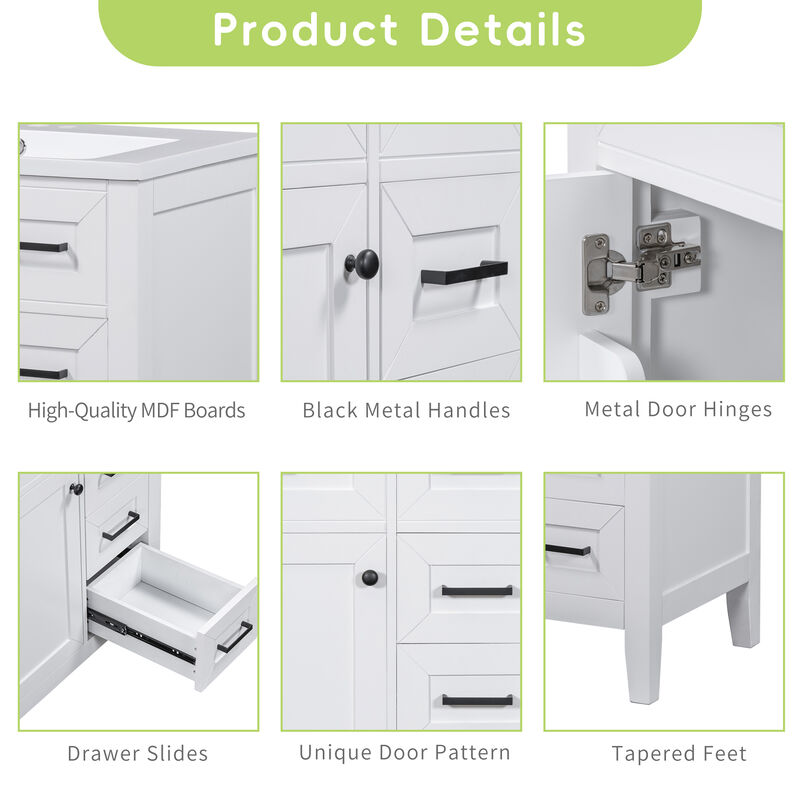 Merax Bathroom Vanity with Sink Combo, White Bathroom Cabinet with Drawers