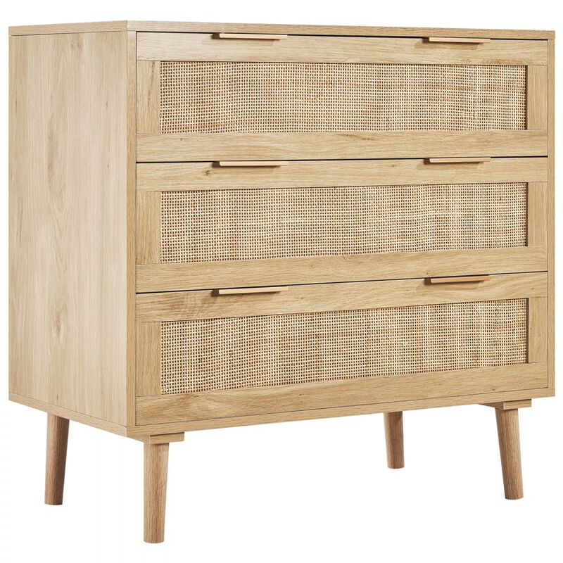 3 Drawer Rattan Dresser Chest of Drawers with Storage for Bedroom Living Room Hallway image number 3