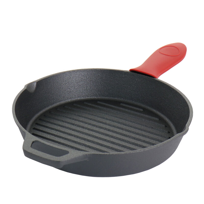 MegaChef Pre-Seasoned Cast Iron 6 Piece Set with Red Silicone Holders