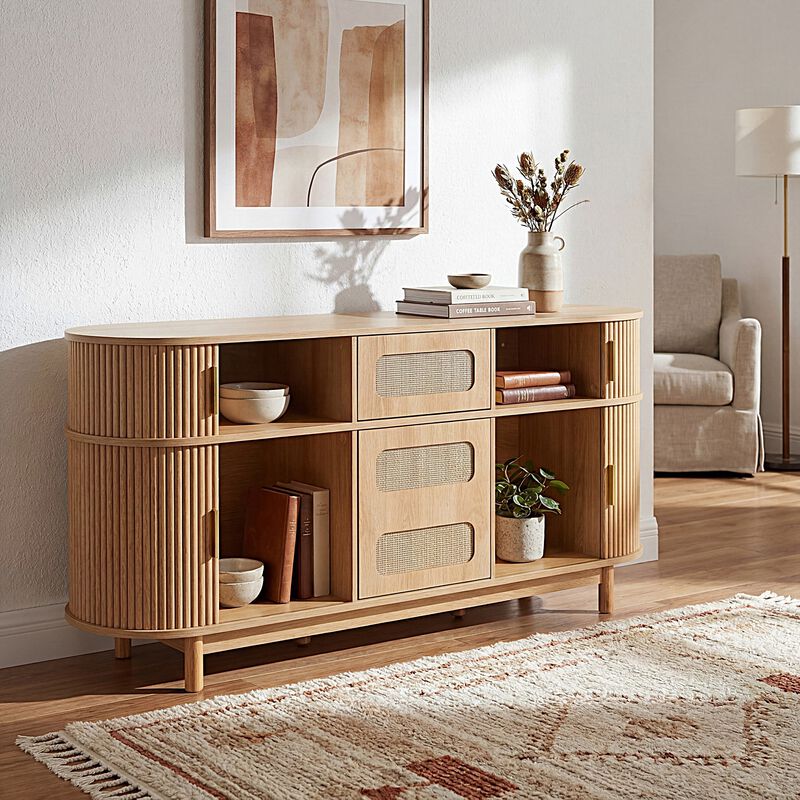 Jixrex 4 Sliding Fluted Doors Sideboard image number 2
