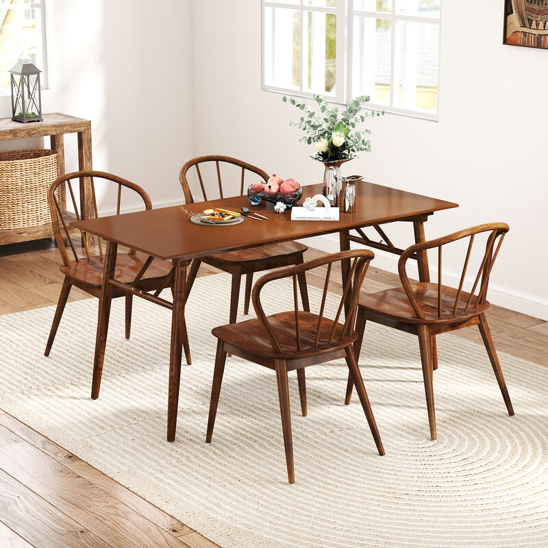 Wooden Dining Chair Set of 2 with High Spindle Back and Wide Seat