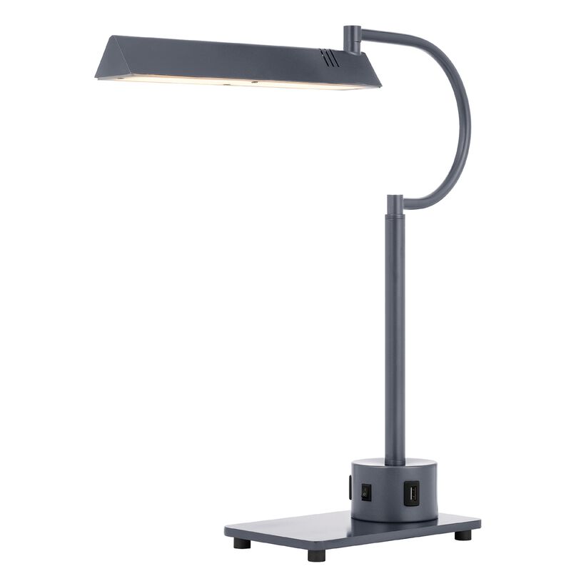 Modern Desk Lamp with LED Light and 2 USB Ports, 18 Inch Iron Gray Finish image number 2