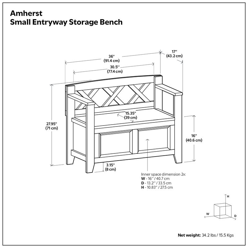 Simpli Home Amherst Small Entryway Storage Bench image number 6