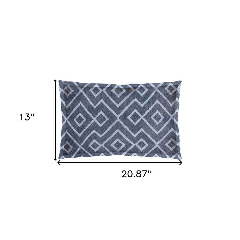 HomeRoots 13" X 21" Blue And Gray Diamond Linen Throw Pillow Cover with Embroidery image number 3