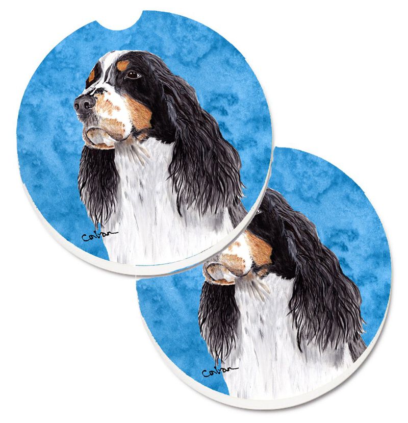 Caroline's Treasures Blue Springer Spaniel Set of 2 Cup Holder Car Coasters SC9134BUCARC, 2.56, Multicolor image number 0