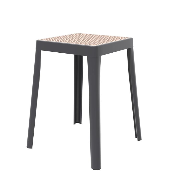 LeisureMod Tresse Stackable Square Dining Stool with Wicker Top, Lightweight Durable Design for Kitchen, Garden, Balcony, Cafe, Deck, or Terrace Use