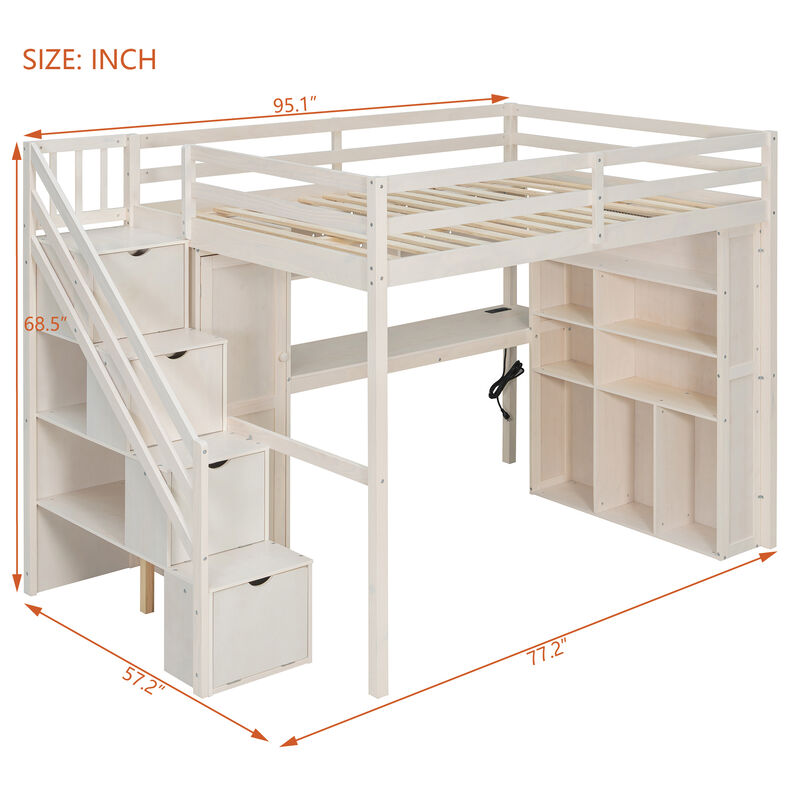 Whisen Full Loft Bed with Wardrobe Desk Shelves, Solid Wood Space-Saving for Bedroom Kids image number 9