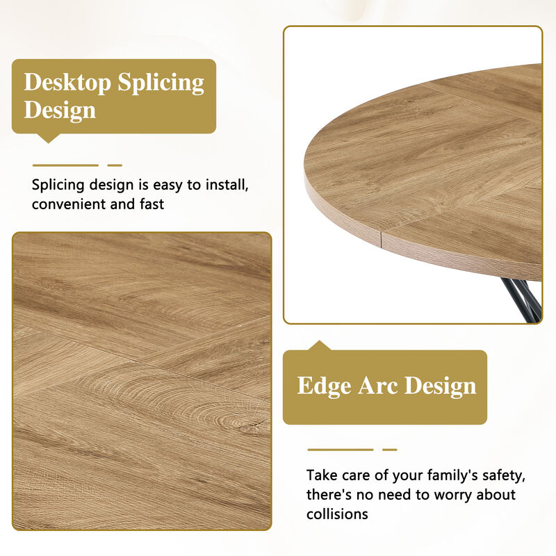 Whisen 47.3" Round Dining Table, MDF Metal for Home Kitchen Restaurant image number 5