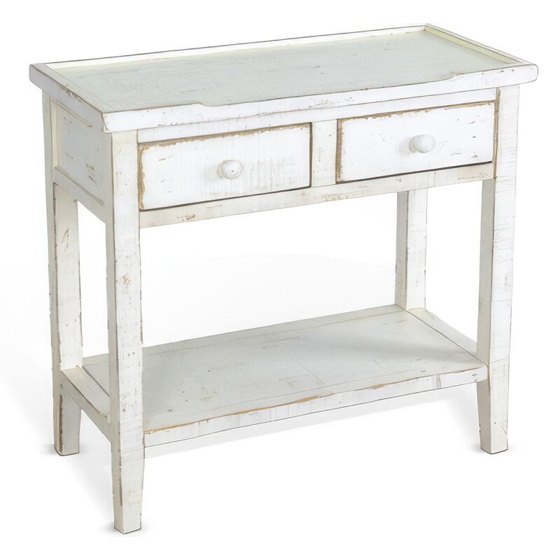 Rena Side End Table, 2 Drawers 1 Shelf, 28 Inch Rustic White Mahogany image number 0