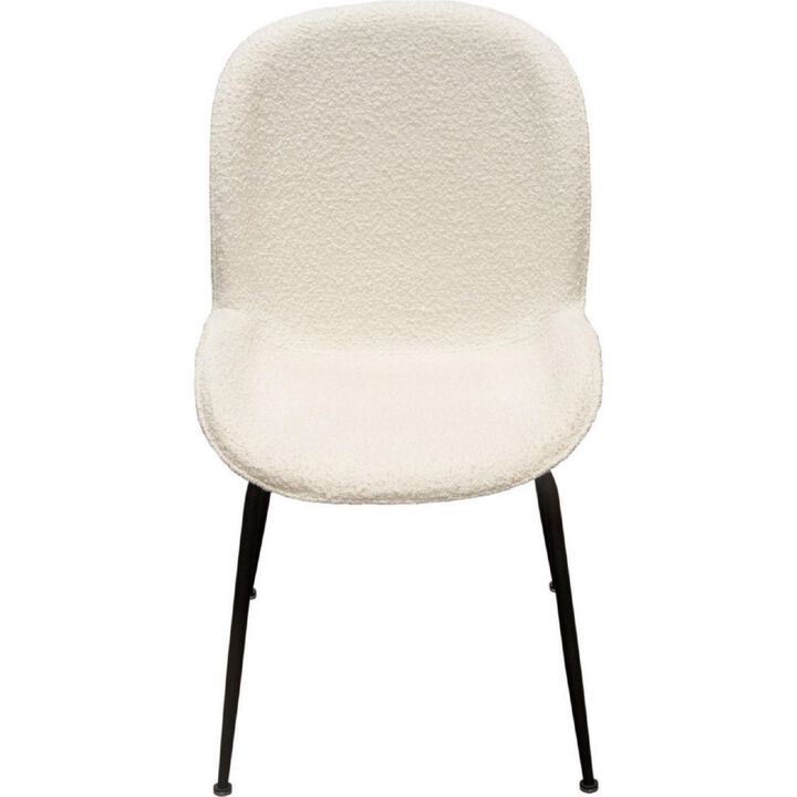 21 Inch Dining Chairs, Set of 2, Black Metal Legs, Ivory Boucle Upholstery - Benzara