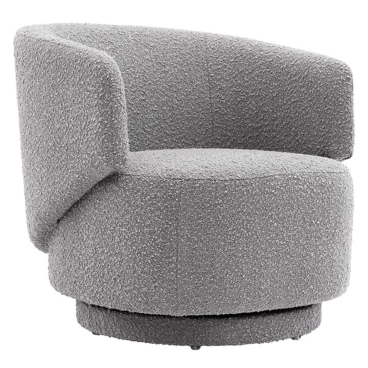 Celestia Boucle Fabric Fabric and Wood Swivel Chair