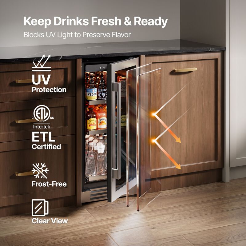 Beverage Refrigerator Cooler,15 inch 100 Cans Beverage Fridge, 34-54 ℉,Built-in Beverage Cooler ,3 Color LED image number 2