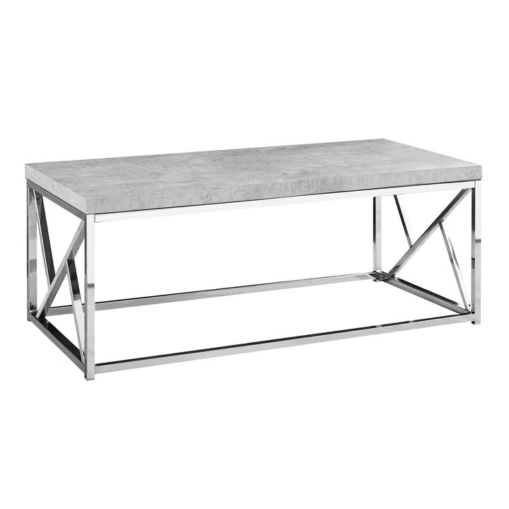 Monarch Specialties I 3375 Coffee Table, Accent, Cocktail, Rectangular, Living Room, 48"L, Metal, Laminate, Grey, Chrome, Contemporary, Modern