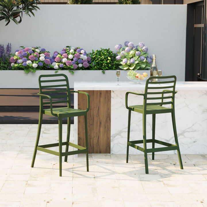 WestinTrends 29.5" Outdoor Polypropylene Plastic Patio Bar Height Stools (Set of 2)