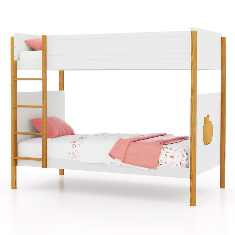 Twin Over Twin Bunk Bed with Integrated Ladder and Safety Guardrails-Twin Size