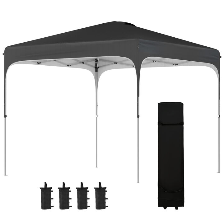Outsunny 8' x 8' Pop Up Canopy Tent with Wheeled Carry Bag and 4 Sand Bags, Instant Sun Shelter, Tents for Parties, Height Adjustable, for Outdoor, Garden, Patio, Black
