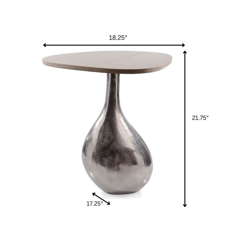 Hivvago 22 Inch Silver And Beige Cast Aluminum And Marble Pedestal End Table