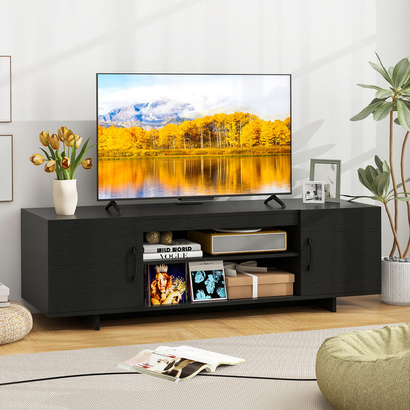 TV Stand with Power Outlet and 2 Cable Holes, Convenient Media Console for Living Room