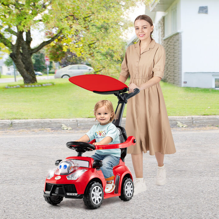 3-in-1 Toddler Ride-On Push Car with Canopy, Seat Belt and Footrest
