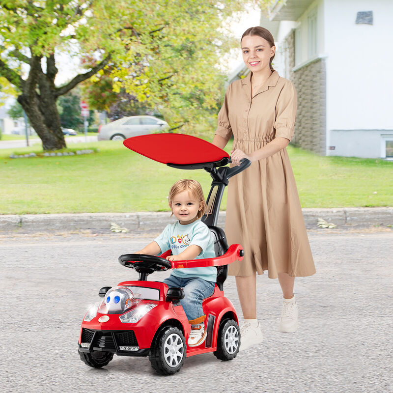 3-in-1 Toddler Ride-On Push Car with Canopy, Seat Belt and Footrest image number 1