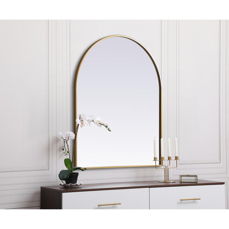 Elegant Decor Metal Frame Arch Mirror 30x36 Inch in Brass