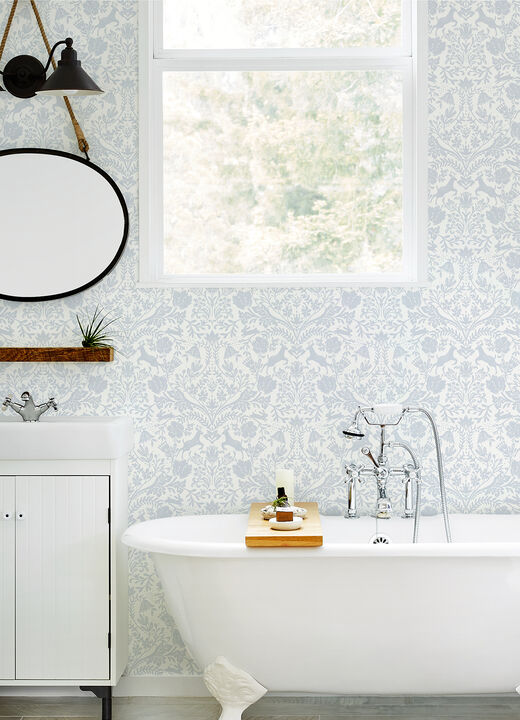 Forest Dance Light Blue Damask Wallpaper (Set of 2)