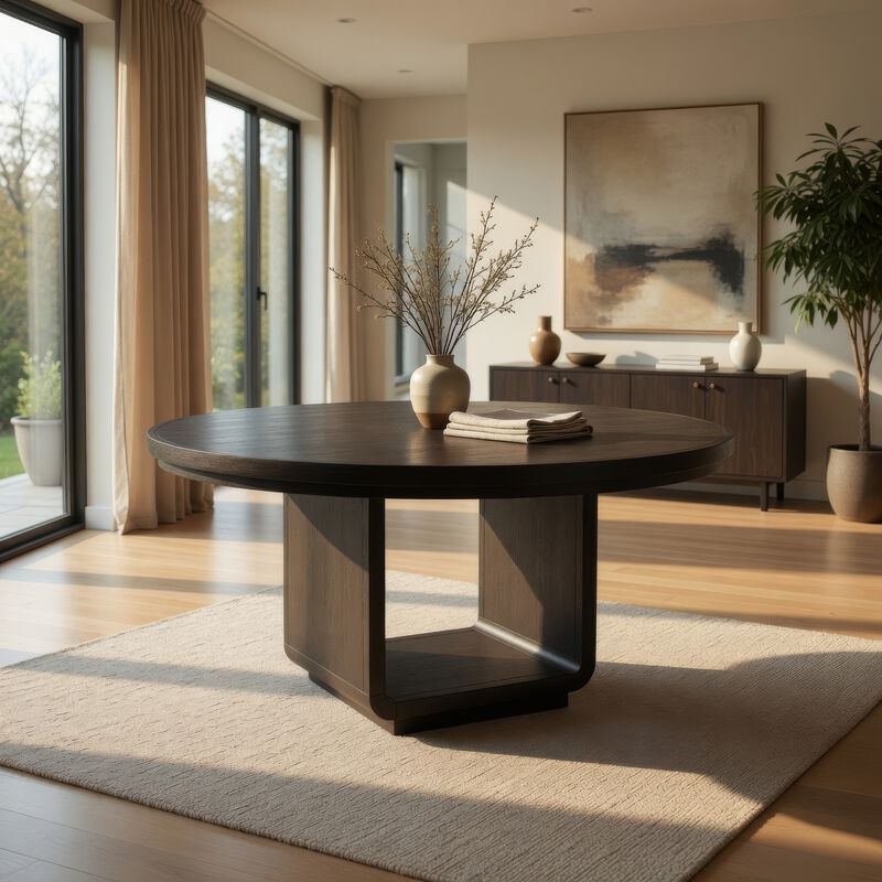 Lina Dining Table, 60 Inch Round Top, Open Square Base, Burnished Black image number 8