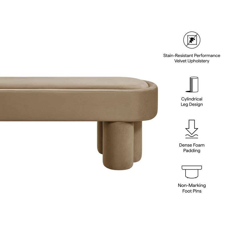 Mossi 52" Modern Oval Performance Velvet Bench in Alabster image number 3