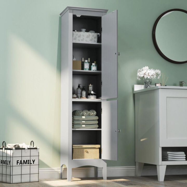 Hivvago Tall Bathroom Floor Cabinet with Shutter Doors and Adjustable Shelf