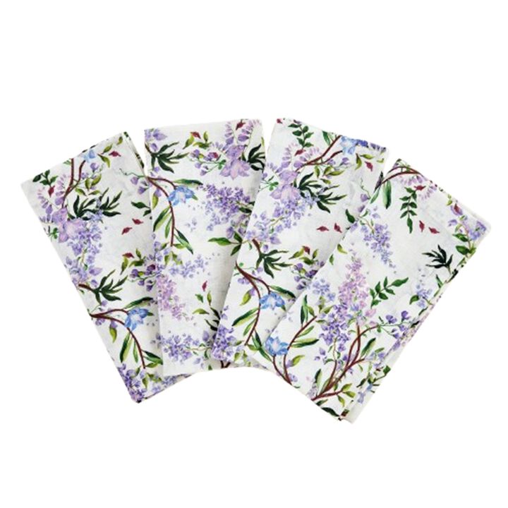Solino Home 100% Pure Linen Dinner Napkins 20 x 20 Inch Set of 4 - Lilacs