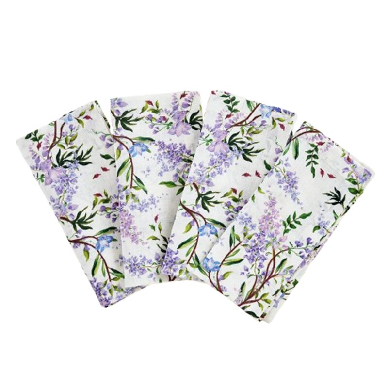 Solino Home 100% Pure Linen Dinner Napkins 20 x 20 Inch Set of 4 - Lilacs