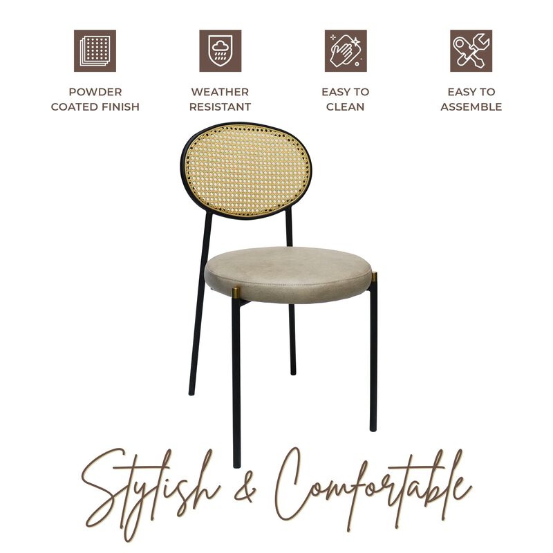 LeisureMod Euston Modern Dining Chair with Wicker Back and Leather Seat, Indoor Kitchen, Dining Room, Home, Contemporary Side Chair Seating