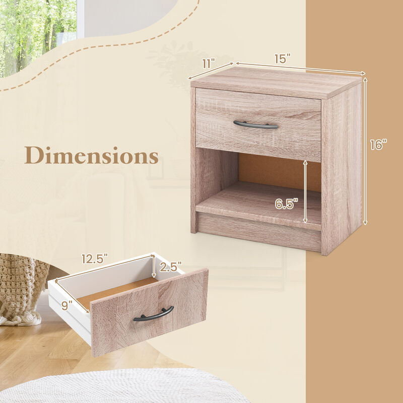 Bedside Table Nightstand with Drawer and Open Storage Shelf