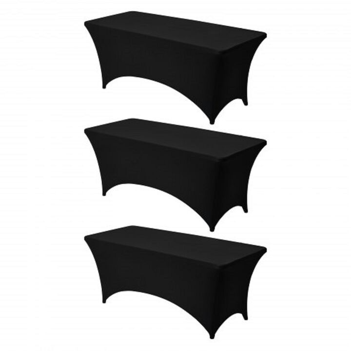3 Pack Wrinkle-Resistant Spandex Tablecloths, Fitted Rectangular Table Covers for Banquets & Events-Stretch Black