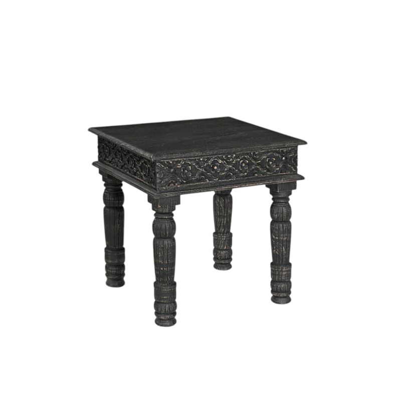 HomeRoots 24" Black Distressed Solid Wood End Table image number 2