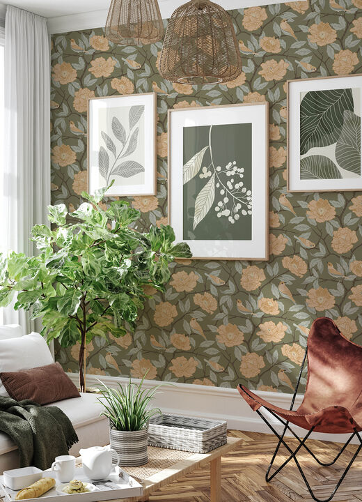 Bernadina Moss Rosebush Wallpaper (Set of 2)