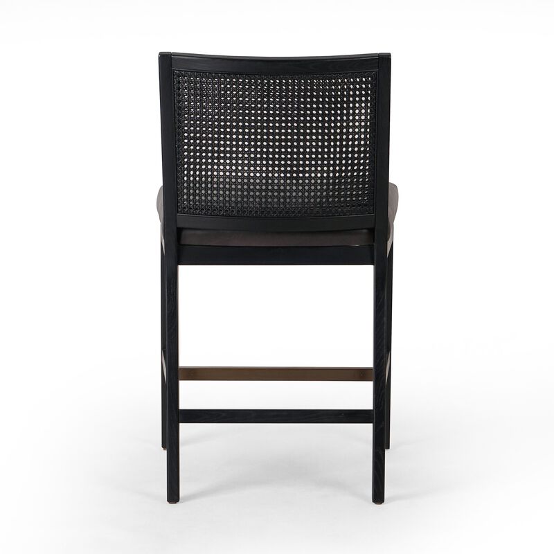 Antonia Cane Armless Leather Counter Stool in Ebony