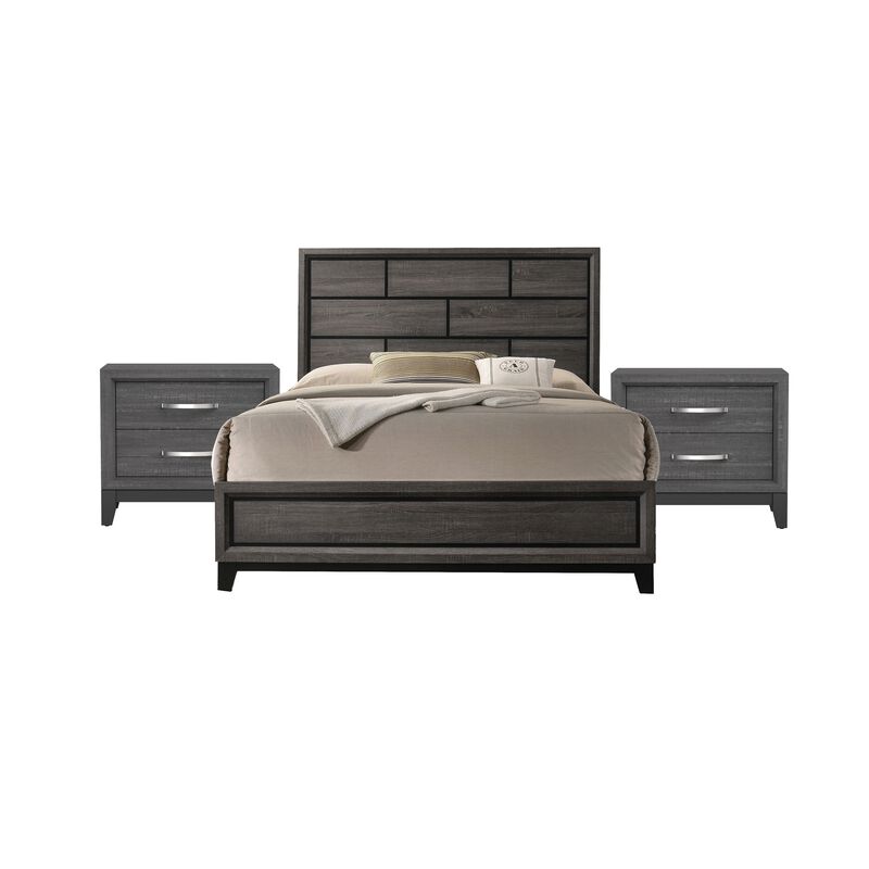 3pc King Bedroom Set, Gray, Black Wood, 2 Nightstands image number 0
