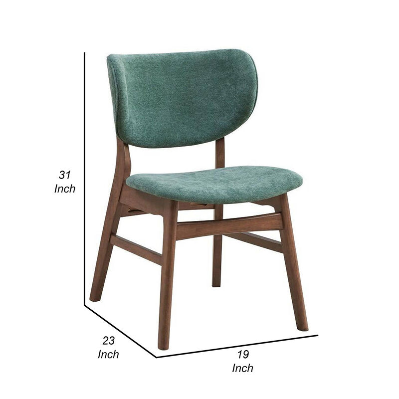 Evis 23 Inch Side Dining Chair Set of 2, Walnut Brown, Soft Green Fabric - Benzara